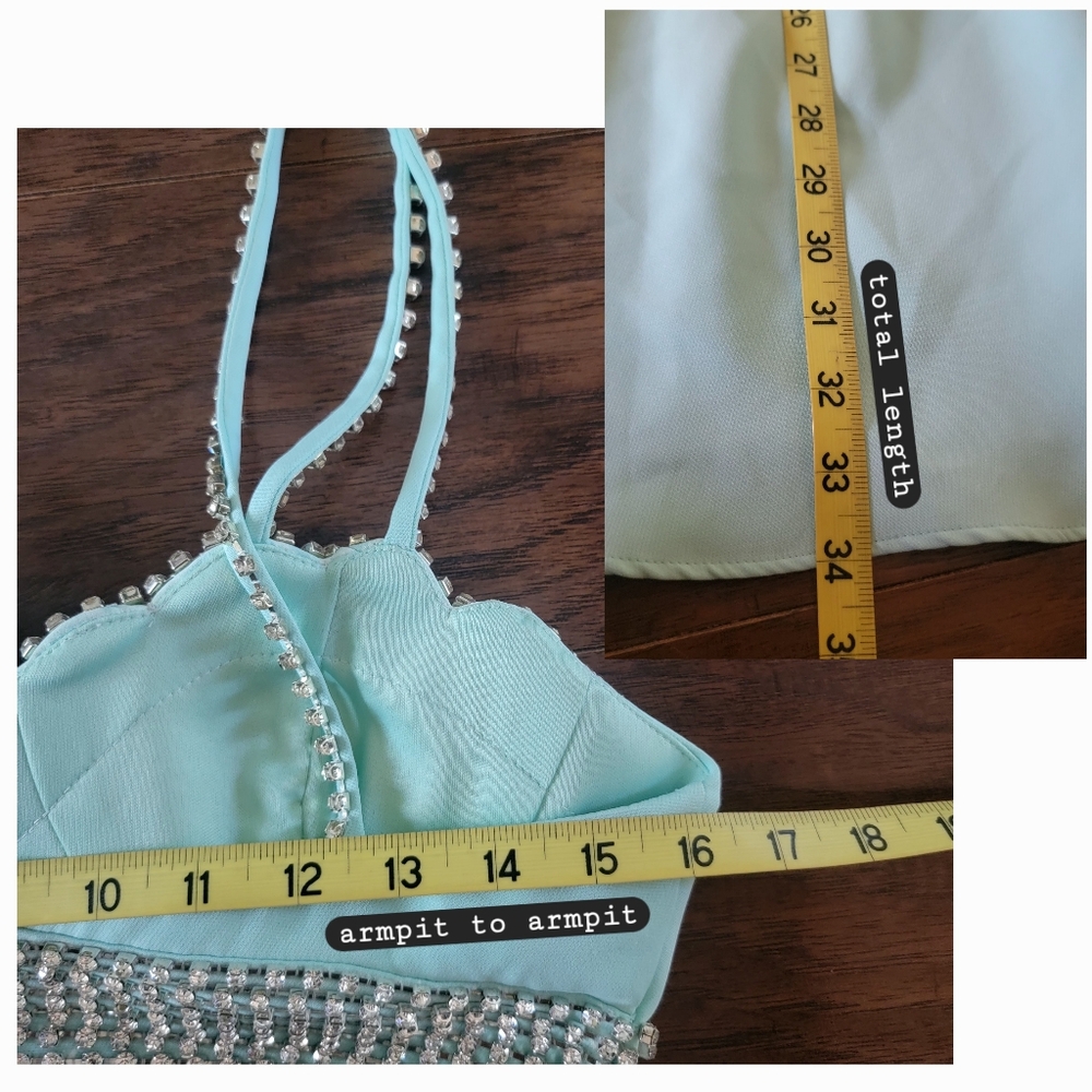 New IEENA for MD 27446 Ocean Blue Rhinestone Fit & Flare Satin Mini Dress Size 2 - Picture 13 of 13